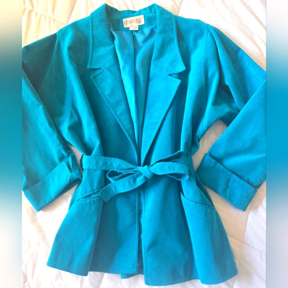 Aqua Blue Washable Faux Suede Skirt and Jacket Suit Set Size 12 - Picture 5 of 16